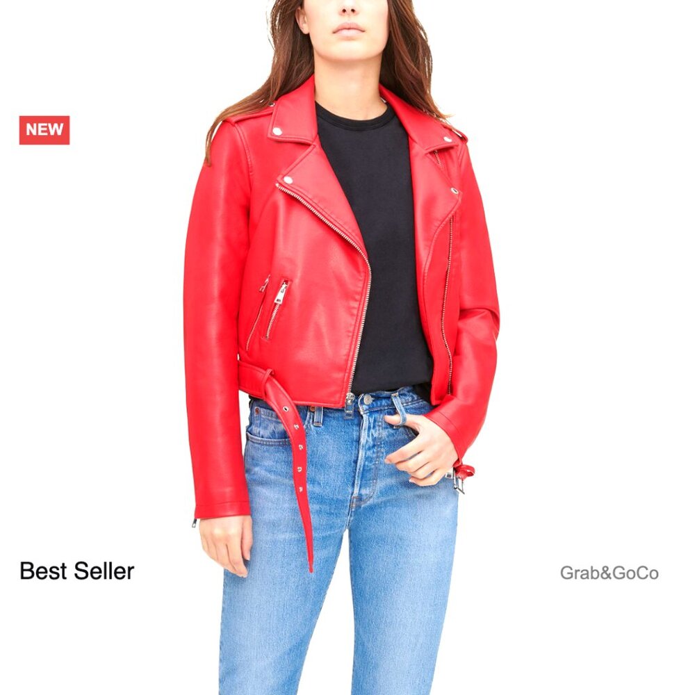 Faux Leather Moto Jacket Classic Belted Asymmetrical Chic Wardrobe Essential